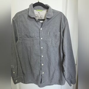 2 - Tommy Bahama Blue Gray Floral Button-Down Shirt with Olive and Pink Accents